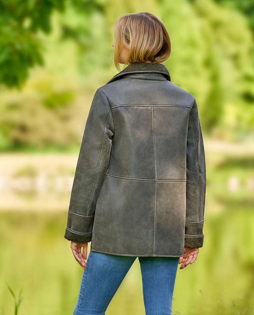Damen Lederjacke ''Mira'' in grey aus echtem Lammnappa