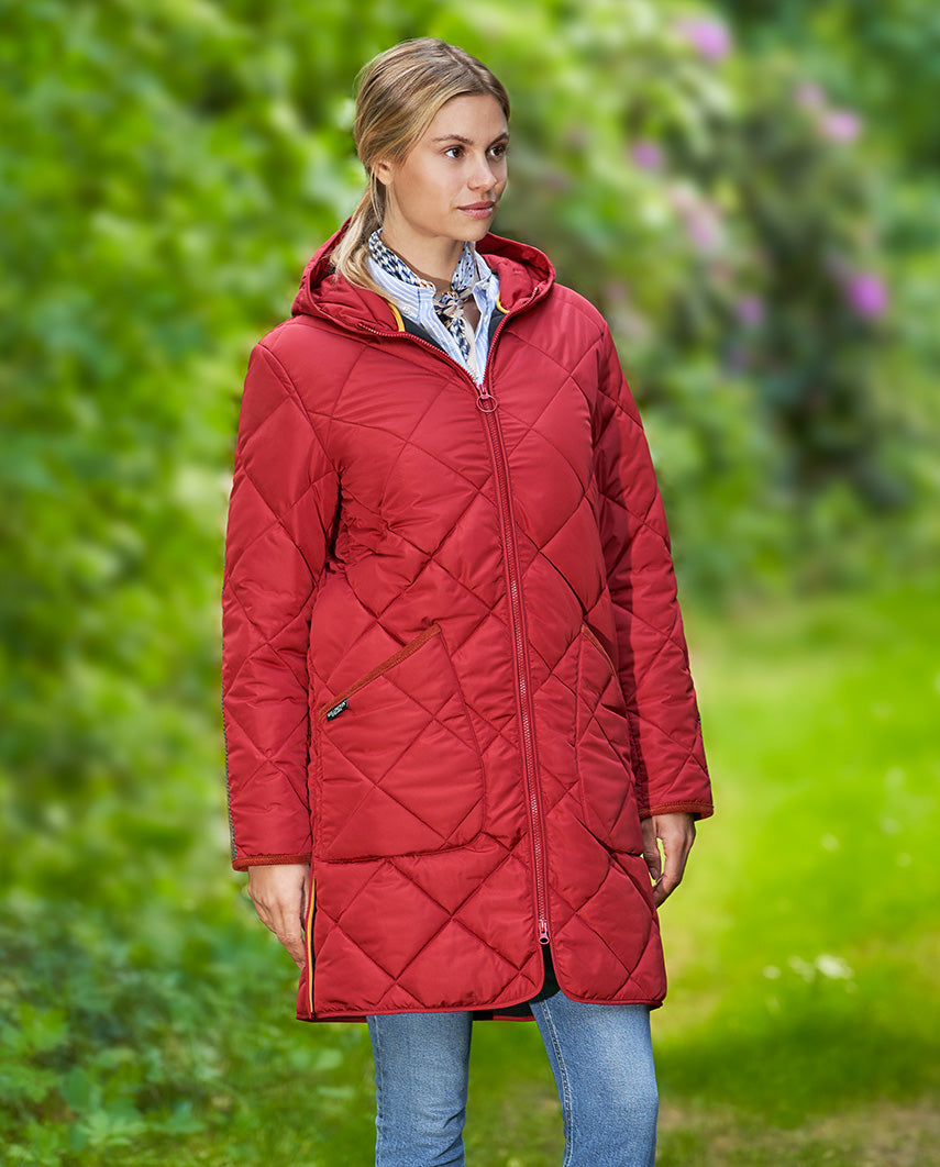 Damen Steppmantel ''Perth Polar'' mit Polar Fleece & Tweed Applikationen in red Dahlia
