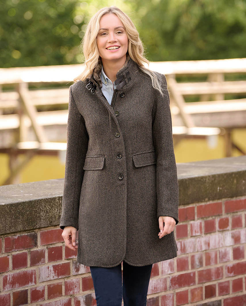 Tweed Mantel Paula aus Woll-Kaschmir in Green Hill Tweed
