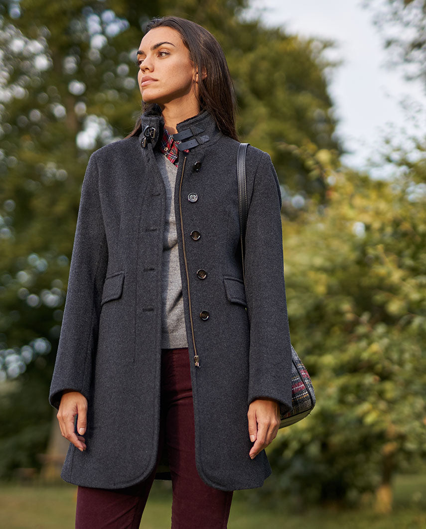 Paula - Wool coat with stand-up collar in anthracite