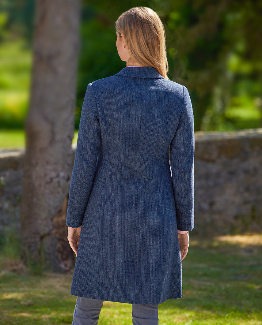 Tweed Blazermantel "Emilia" aus Woll-Kaschmir in Blue Herringbone