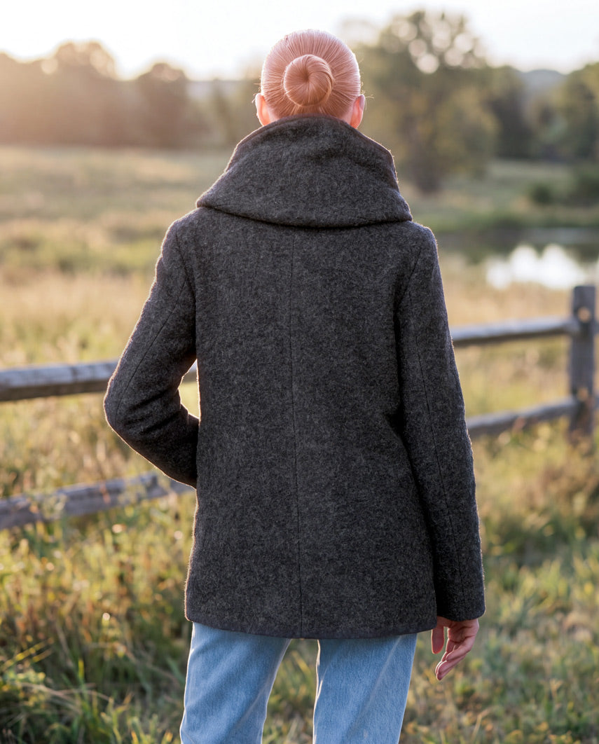 Damen-Walkmantel „Cosy Sarah“ aus gekochter Wolle in anthra