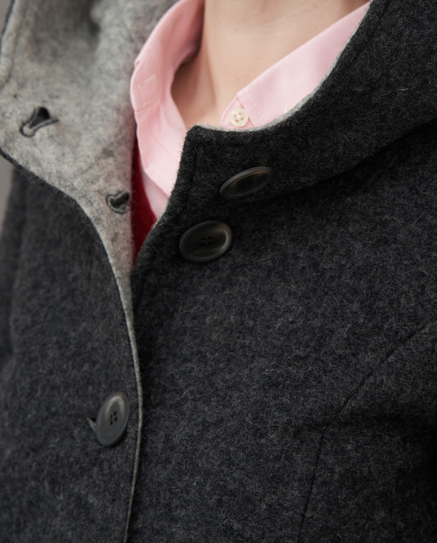 Damen-Walkmantel „Cosy Sarah“ aus gekochter Wolle in anthra