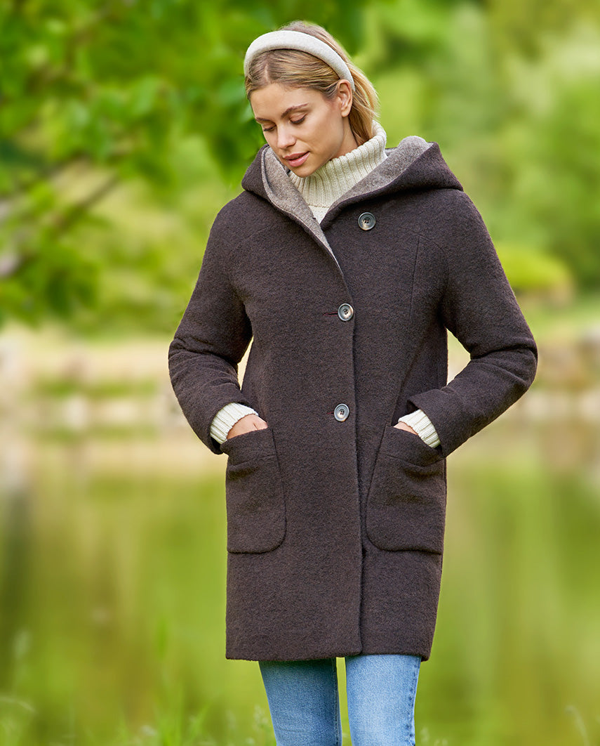 Walkmantel '' Sally'' mit Kapuze in chocobrown
