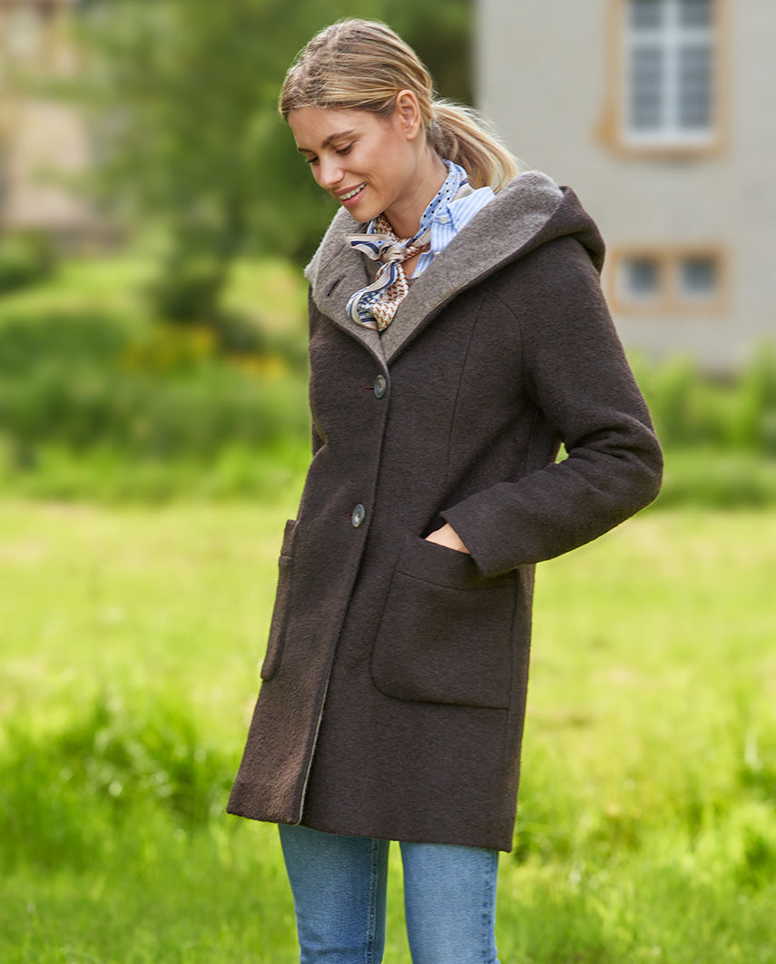 Walkmantel '' Sally'' mit Kapuze in chocobrown