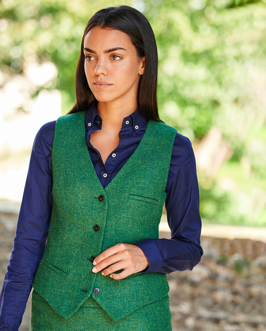 Damen Harris Tweed Weste "Lea" in green twill