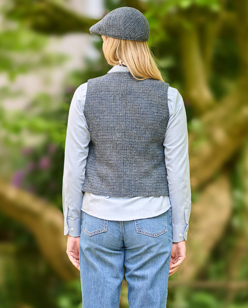 Damen Harris Tweed Weste "Lea" in blue Houndstooth