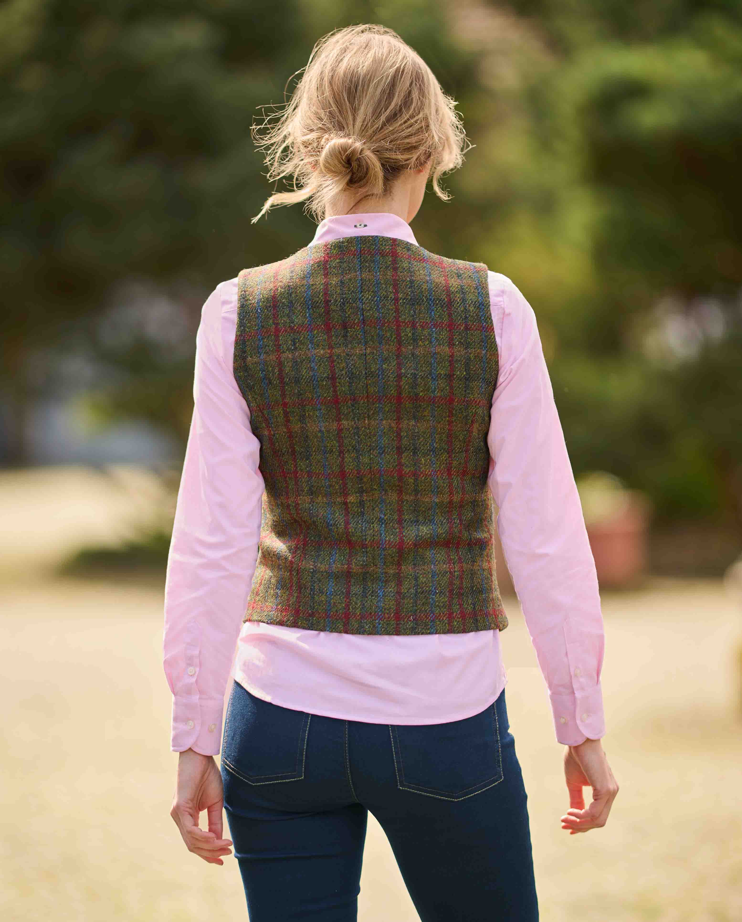 Harris Tweed Weste ”Lea” in red-blue Check