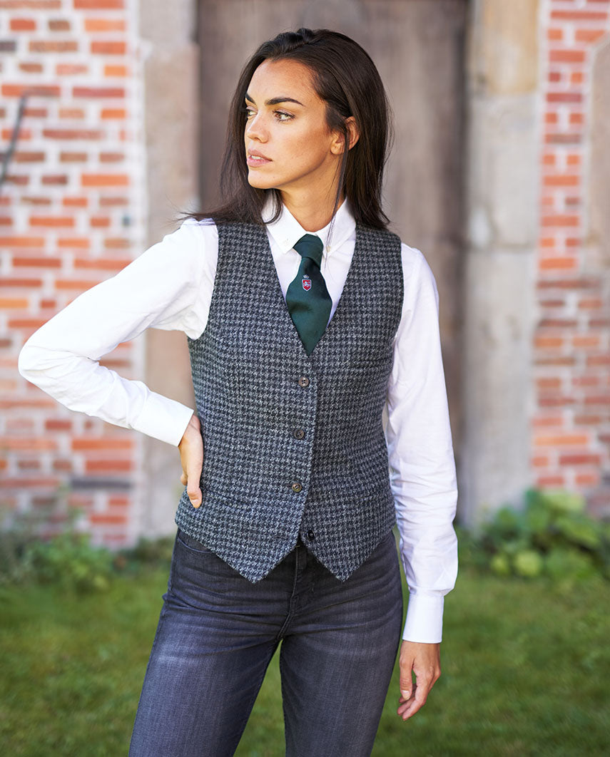 Damen Harris Tweed Weste "Lea" in black houndstooth