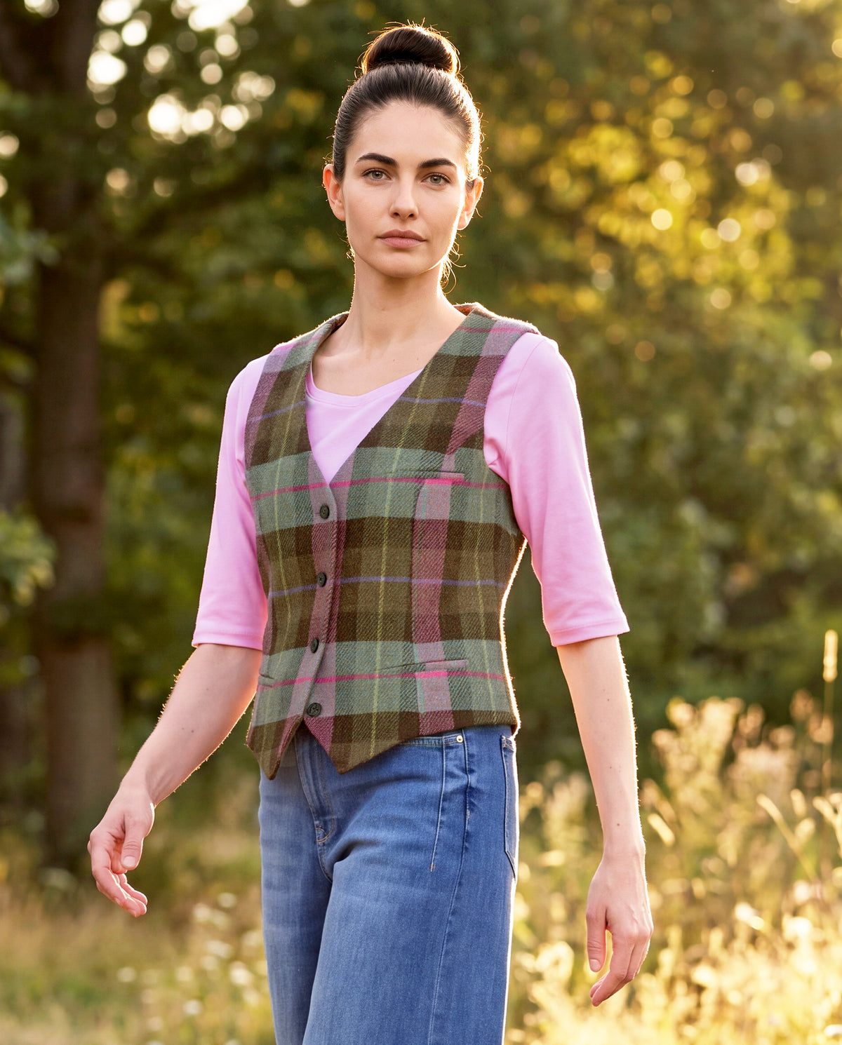 Damen Harris Tweed Weste "Lea" in Tartan Check