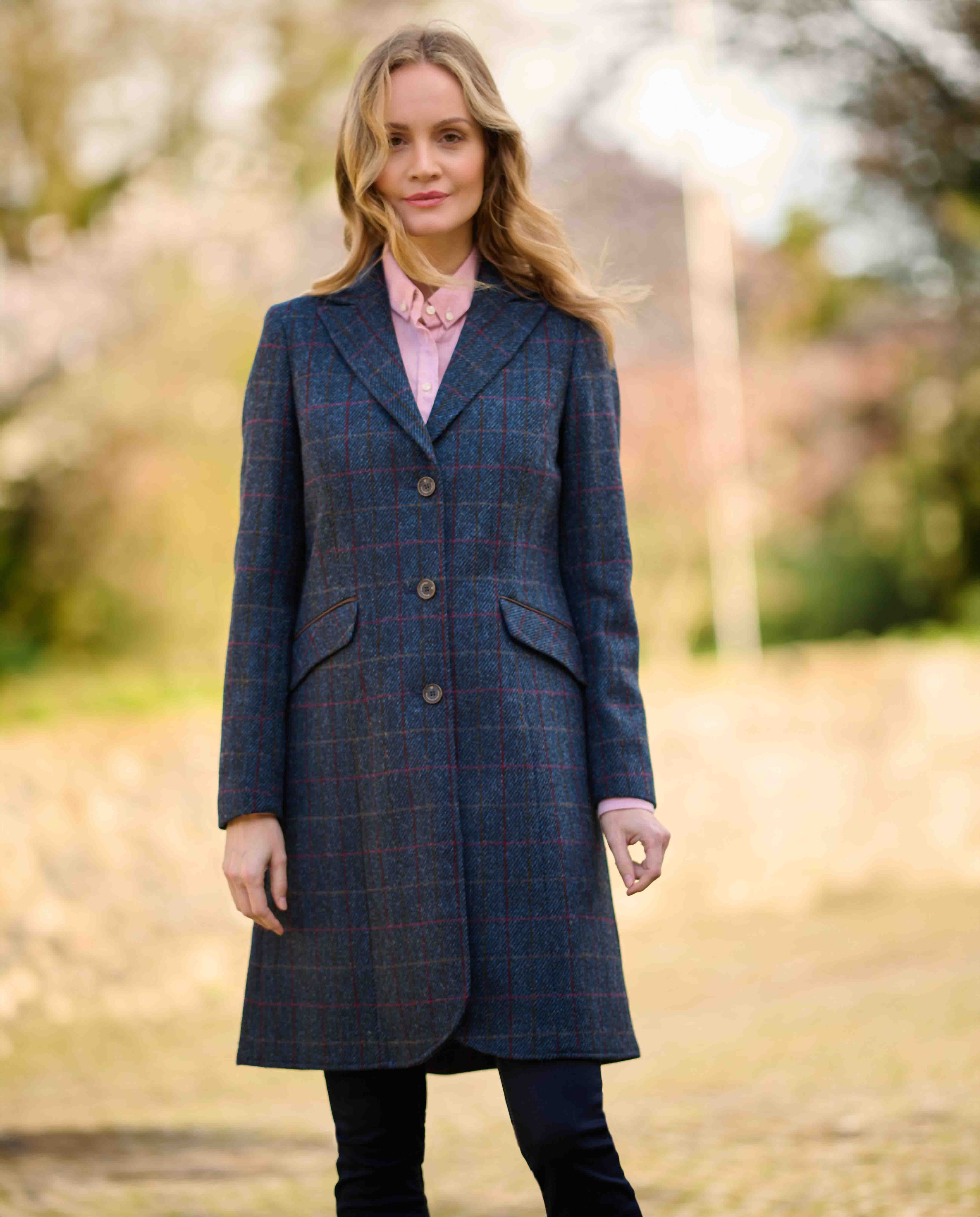 Blazer coat "Brenda" made of original Harris Tweed in Scottish blue