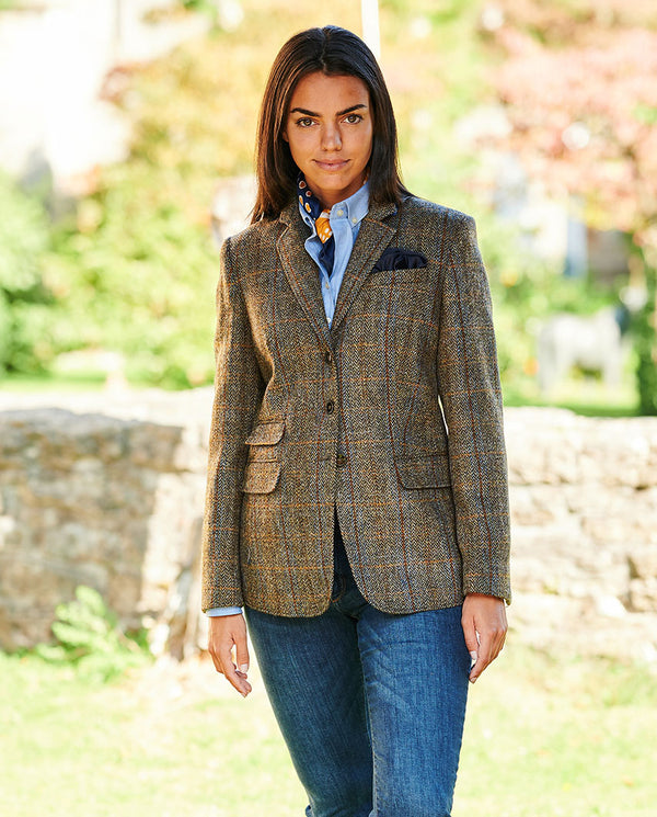 Harris Tweed Blazer "Carola" in green-blue-Herringbone