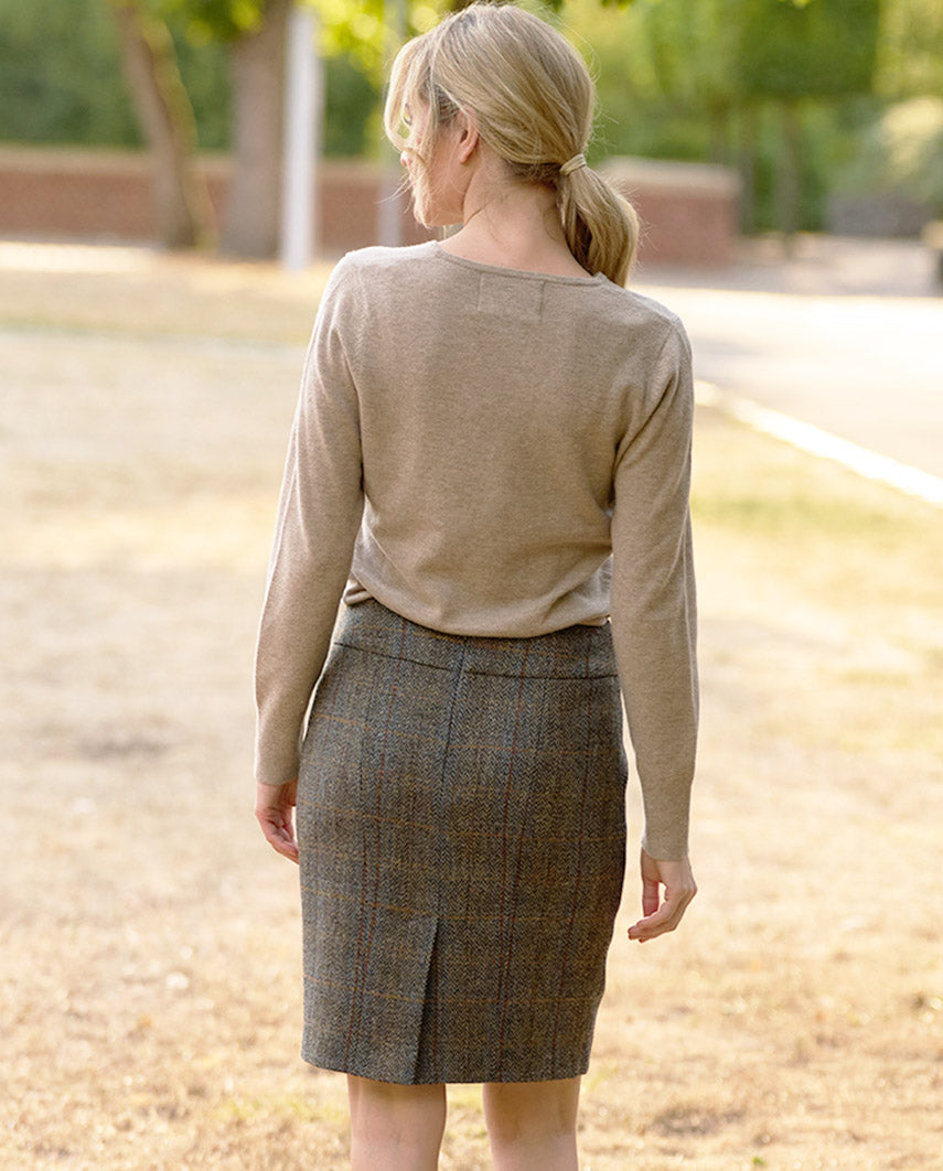 Harris Tweed pencil skirt in green-blue herringbone