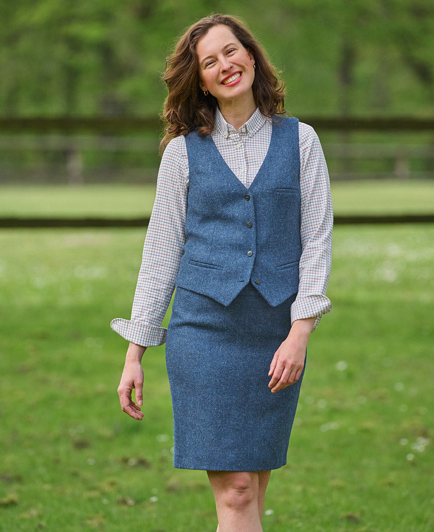 Harris Tweed pencil skirt in blue shadow