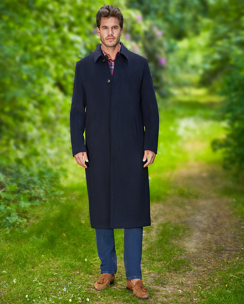 Langer Herrenmantel „Delchester“ aus Woll-Kaschmir in Navy