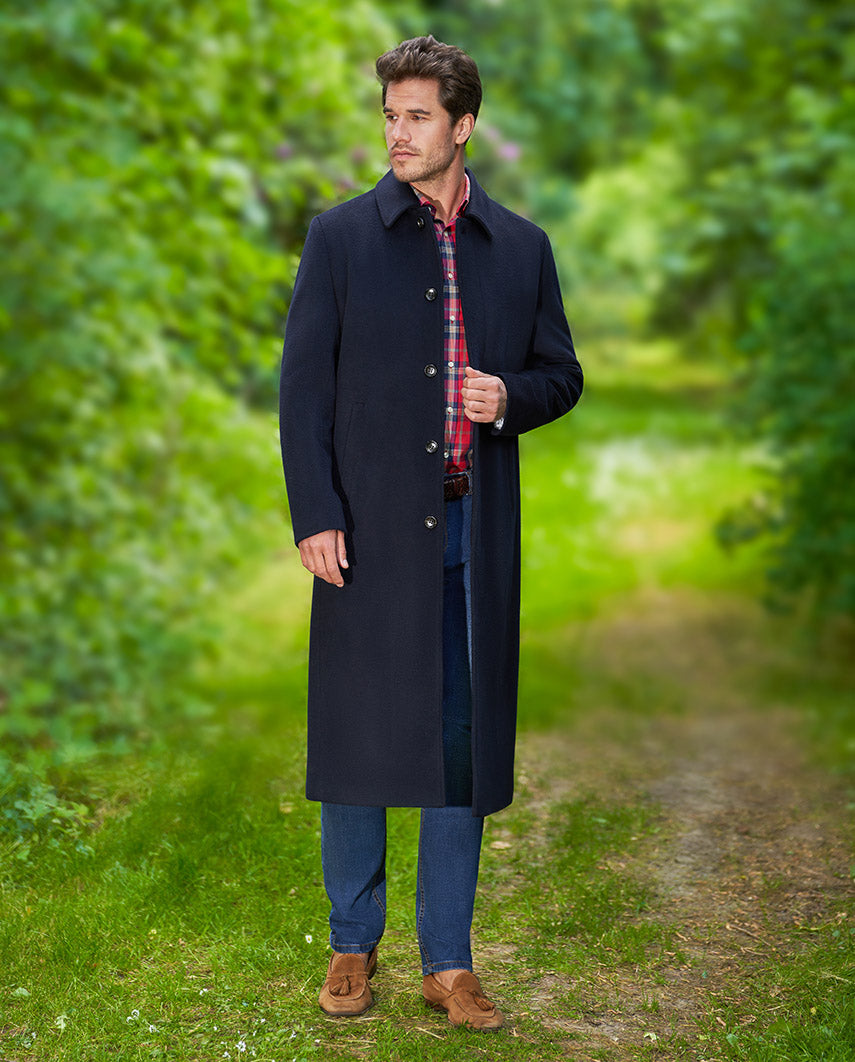 Langer Herrenmantel „Delchester“ aus Woll-Kaschmir in Navy