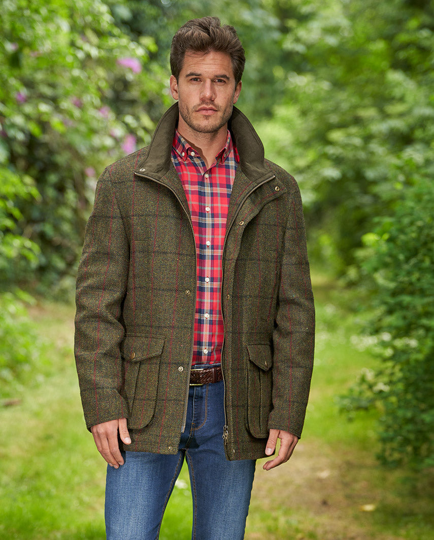 Herren Fieldjacket ''Bristol'' aus Harris Tweed in green overcheck