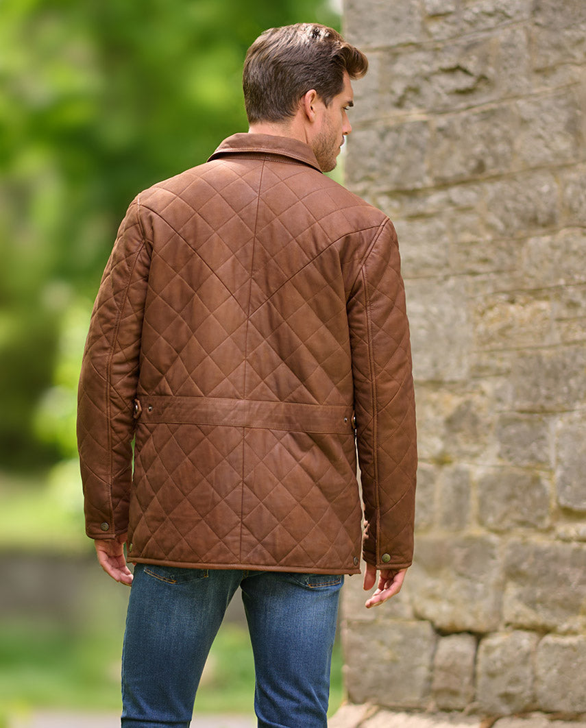 Gesteppte Herren Lederjacke ''Ben'' aus Lammnubuk in tan