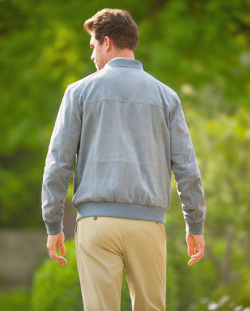 Leather Blouson ”Winston III” for men in light blue