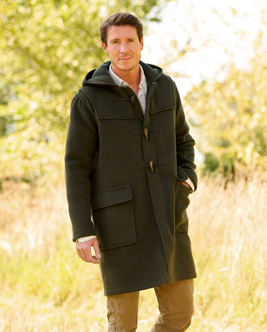 Mens wool duffle coat with hood on sale