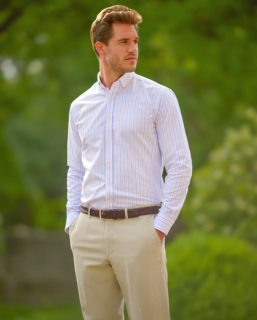 Button-Down-Hemd „Steward“ in rose-blauem Streifen
