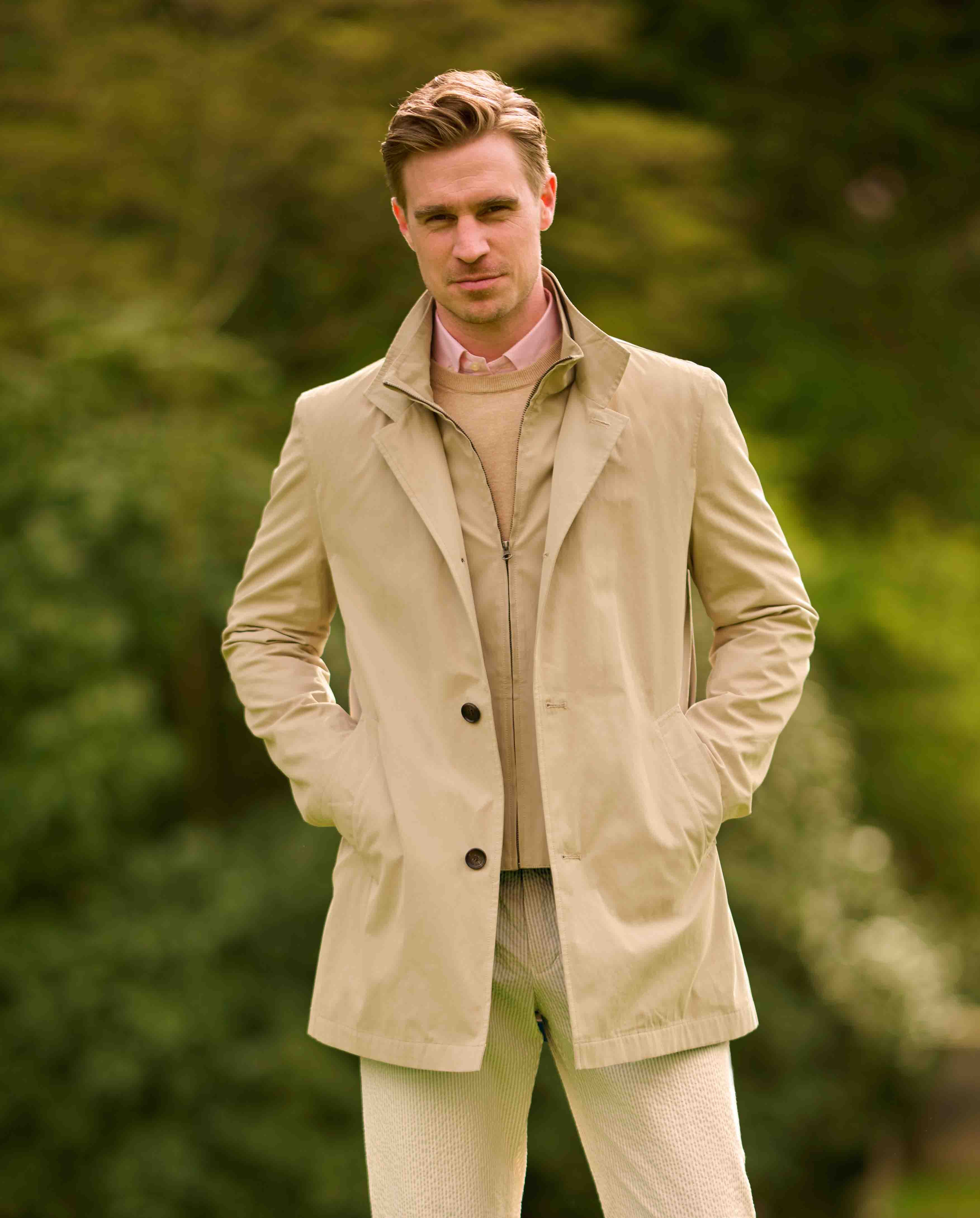 Men's short coat ''Beeford'' with vest insert in beige