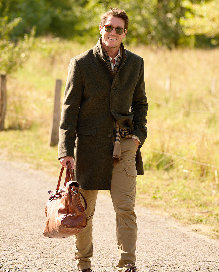 Wool-cashmere coat ''Paul'' for men in forrest