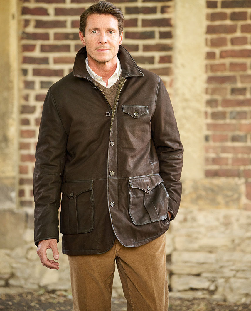 Herren Lederjacke ''Belfast'' in dark brown aus feinstem Lamm Nubukleder