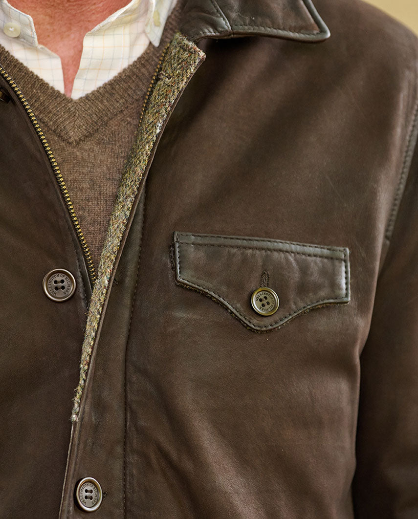 Herren Lederjacke ''Belfast'' in dark brown aus feinstem Lamm Nubukleder