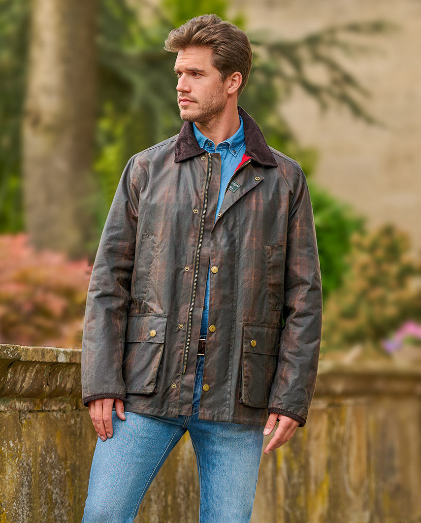Leichte Herren Wachsjacke "Starberg" im klassischen Tartan Design