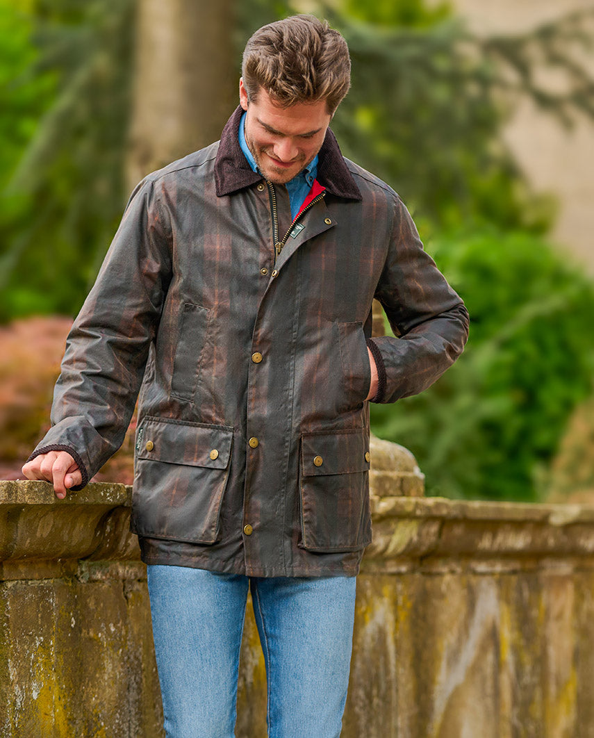 Leichte Herren Wachsjacke "Starberg" im klassischen Tartan Design