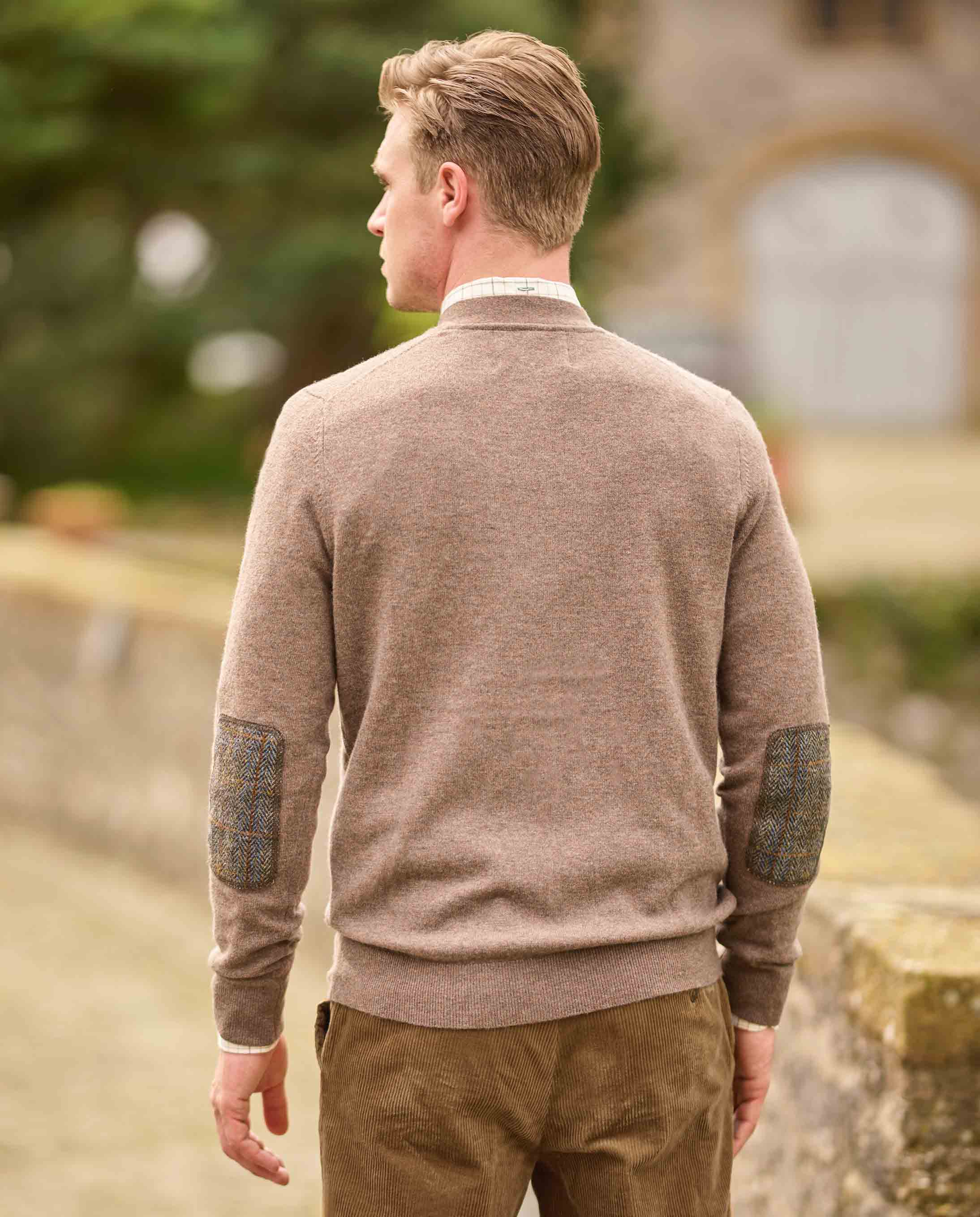 Herren Cardigan Merino Wolle in taupe