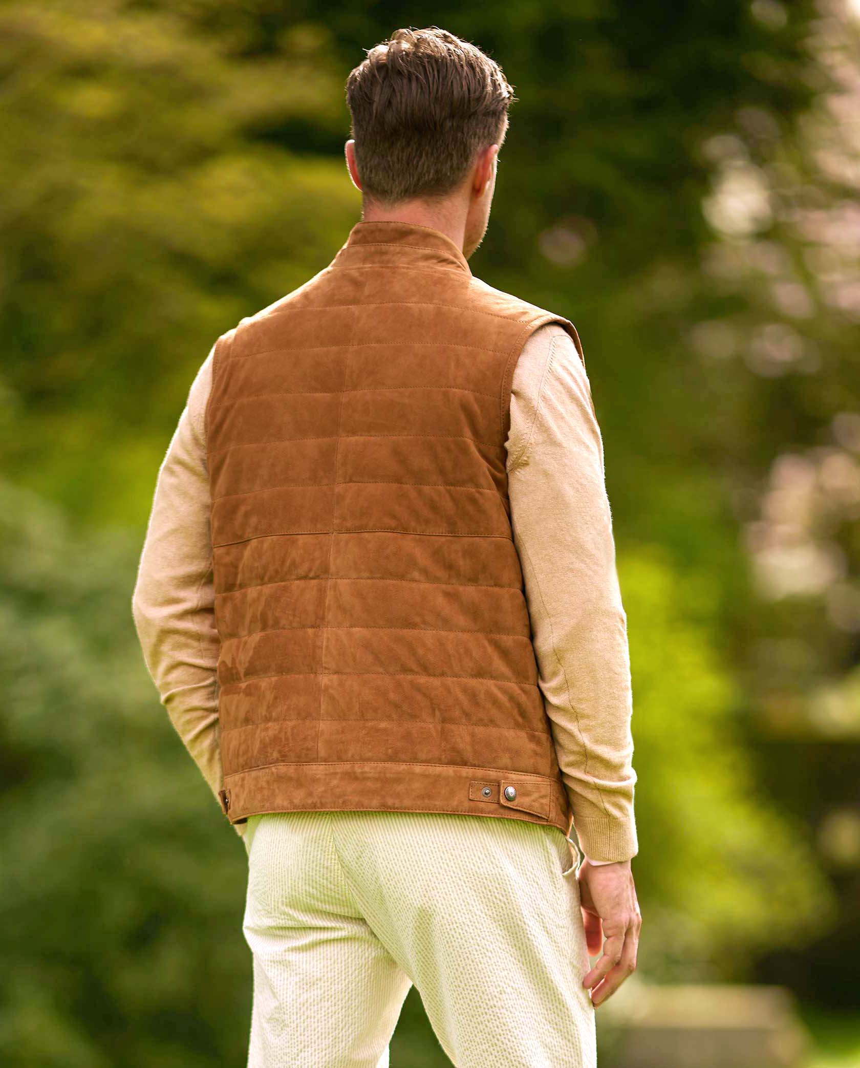 Men's leather vest ''Veikko'' made of goat suede in cognac