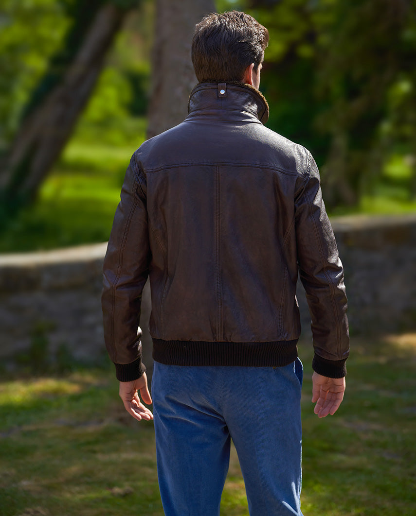 Men's leather jacket "Belen" - pilot jacket made of lamb nappa in brown