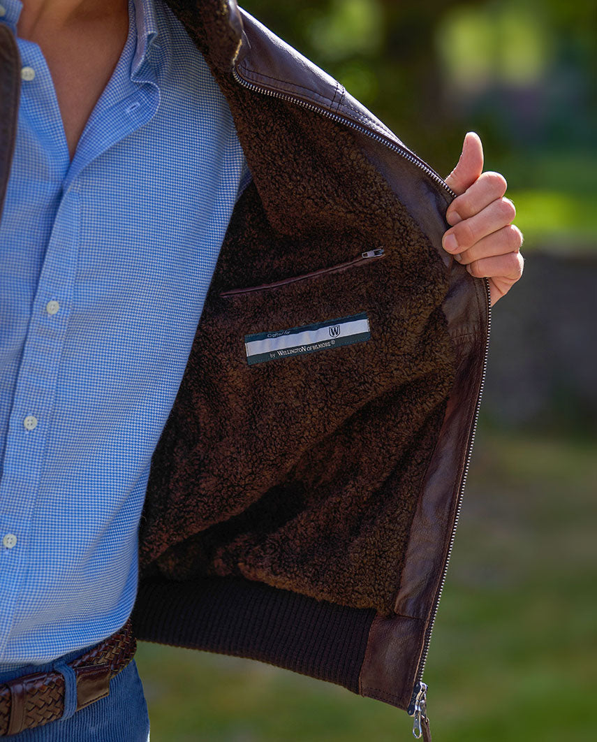 Men's leather jacket "Belen" - pilot jacket made of lamb nappa in brown