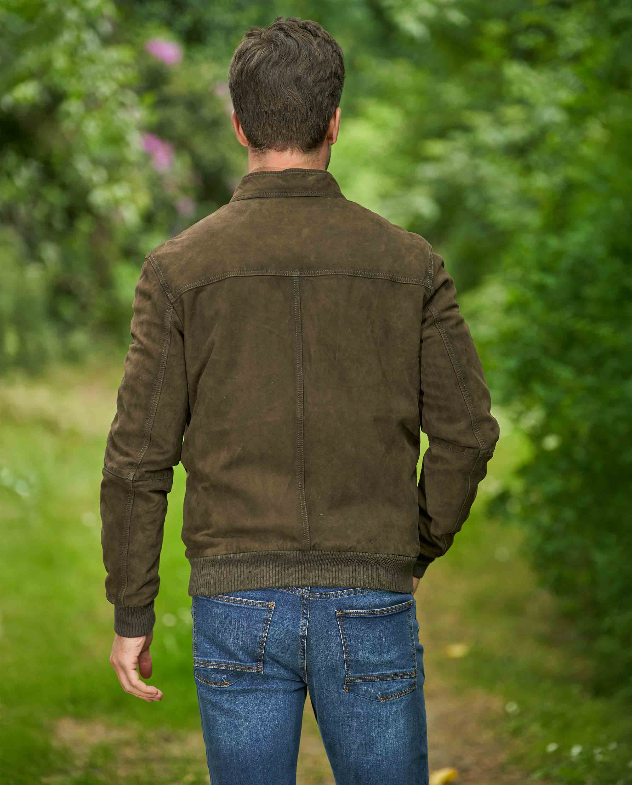 Herren Lederblouson „Vivian“ aus Ziegenvelours in Washed Oliv