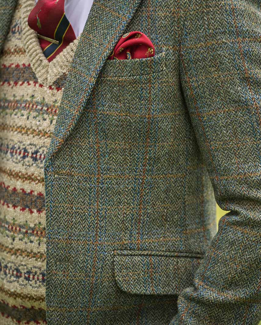 Harris Tweed Sakko ''London'' in oliv-blue Overcheck