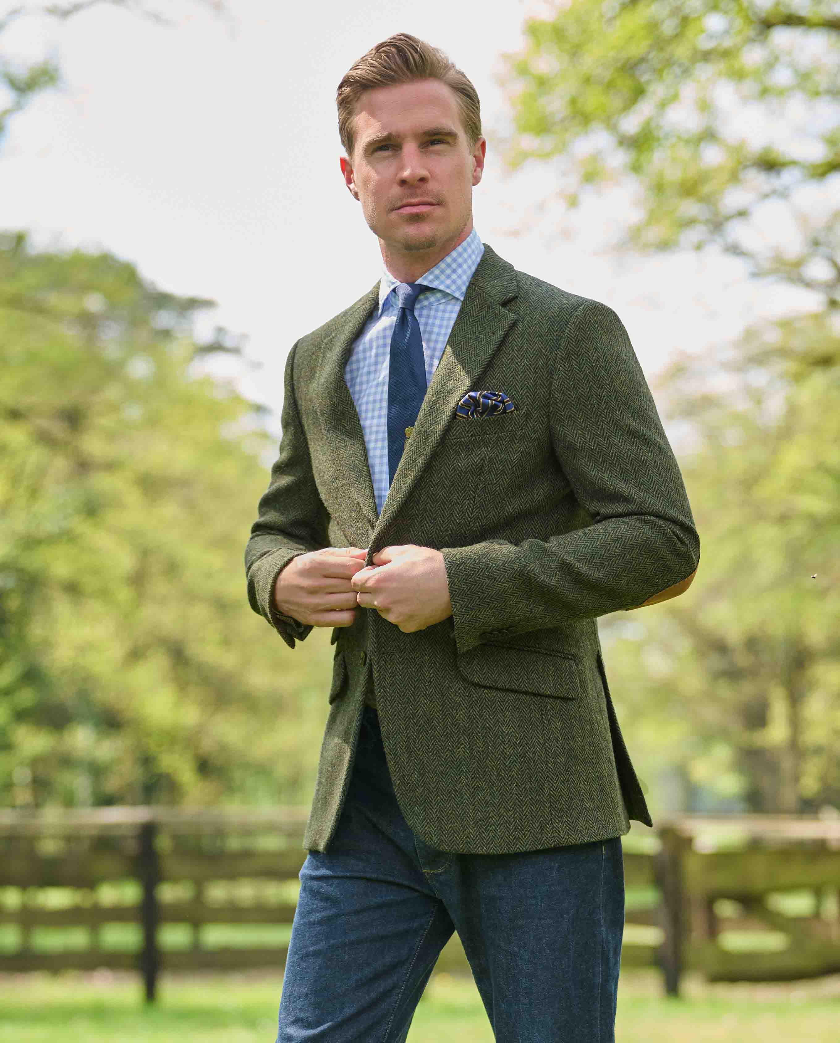 Harris Tweed jacket ''London'' in green Island Herringbone