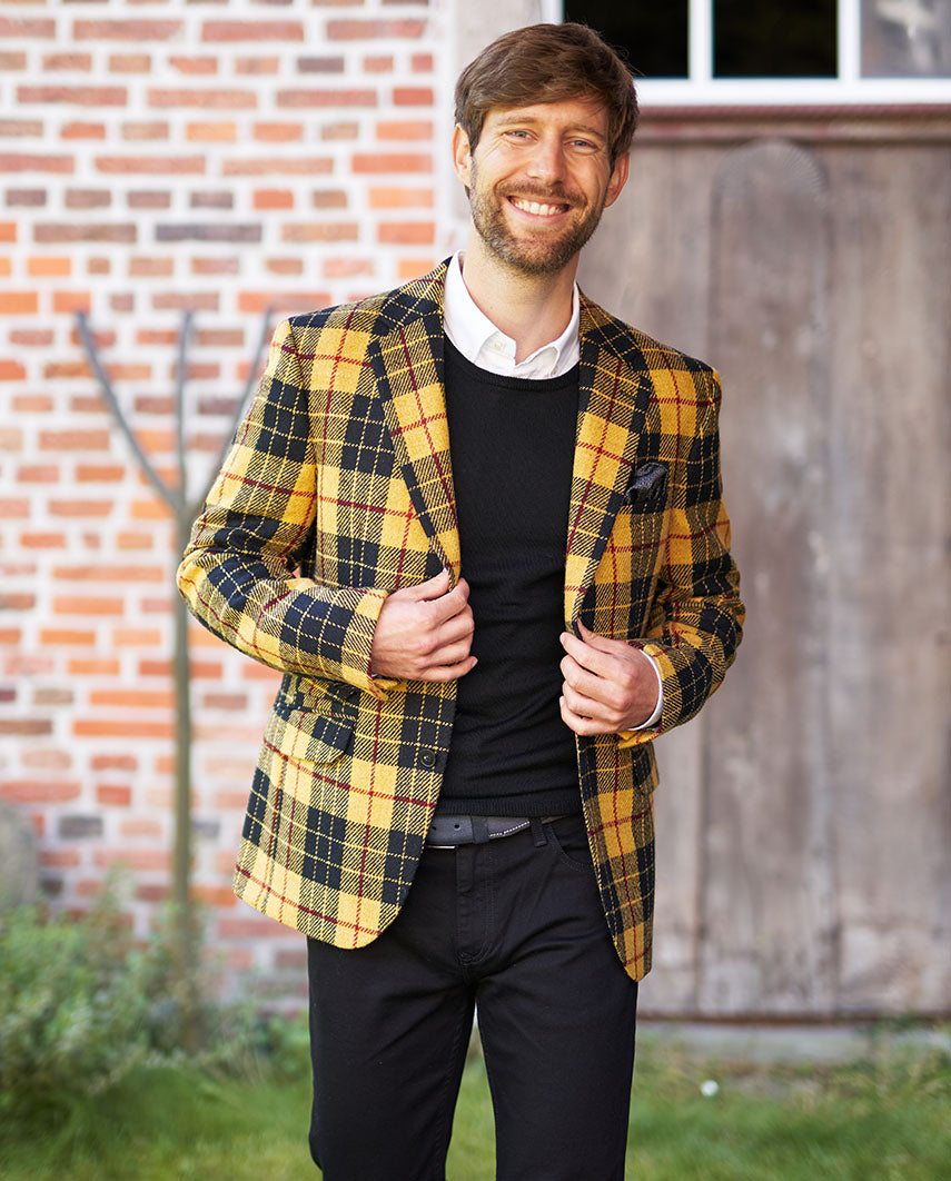 Harris tweed jacket ''London'' in mustard check tweed