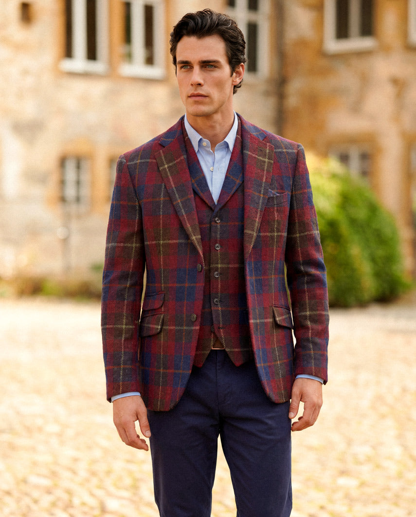 Harris Tweed jacket "London" in berry check