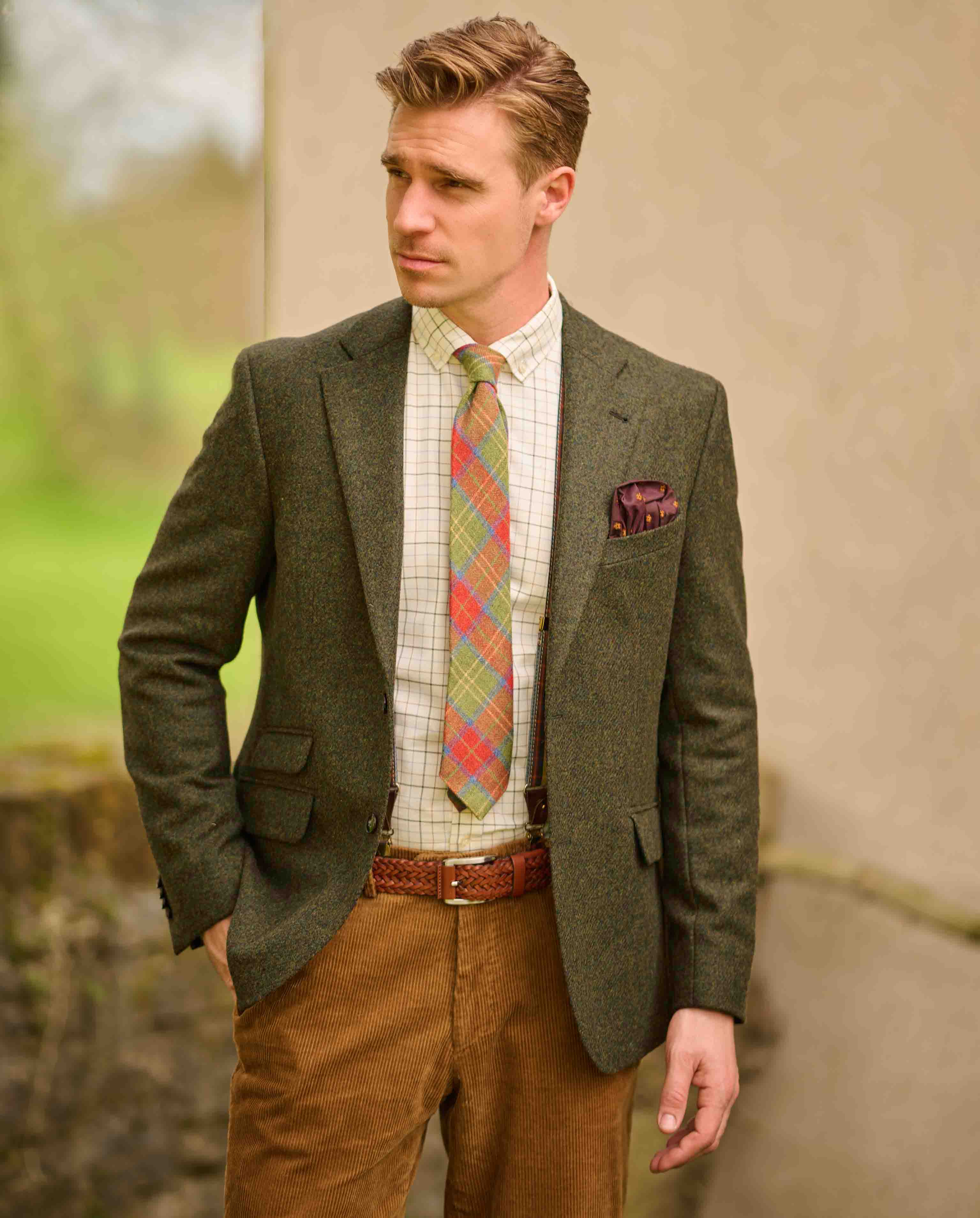 Tweed Sakko "London" in dunkel grün melange