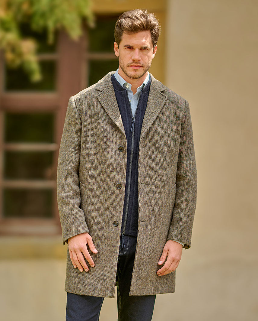 Herren Tweedmantel ''Howard'' in green Hill Tweed
