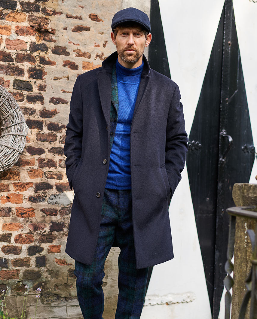 Men's coat ''Howard'' in navy made of wool-cashmere mix