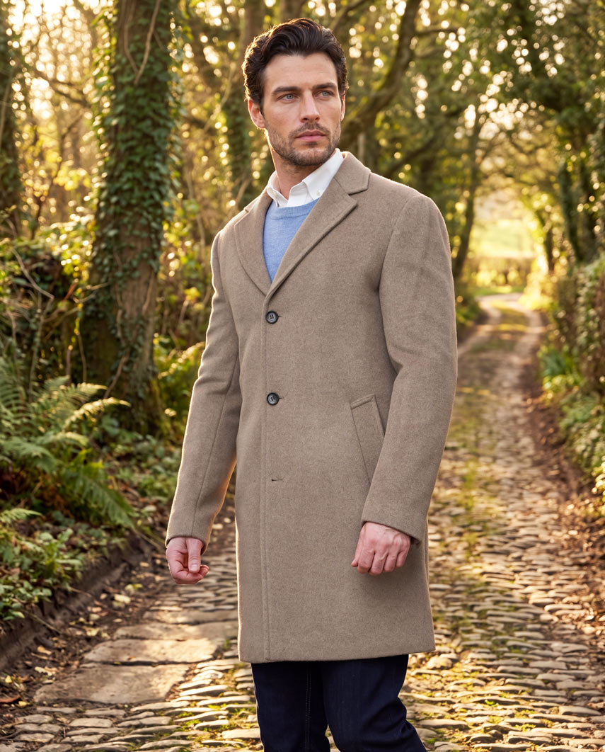 Herrenmantel ''Howard'' in taupe aus Woll-Kaschmirmix