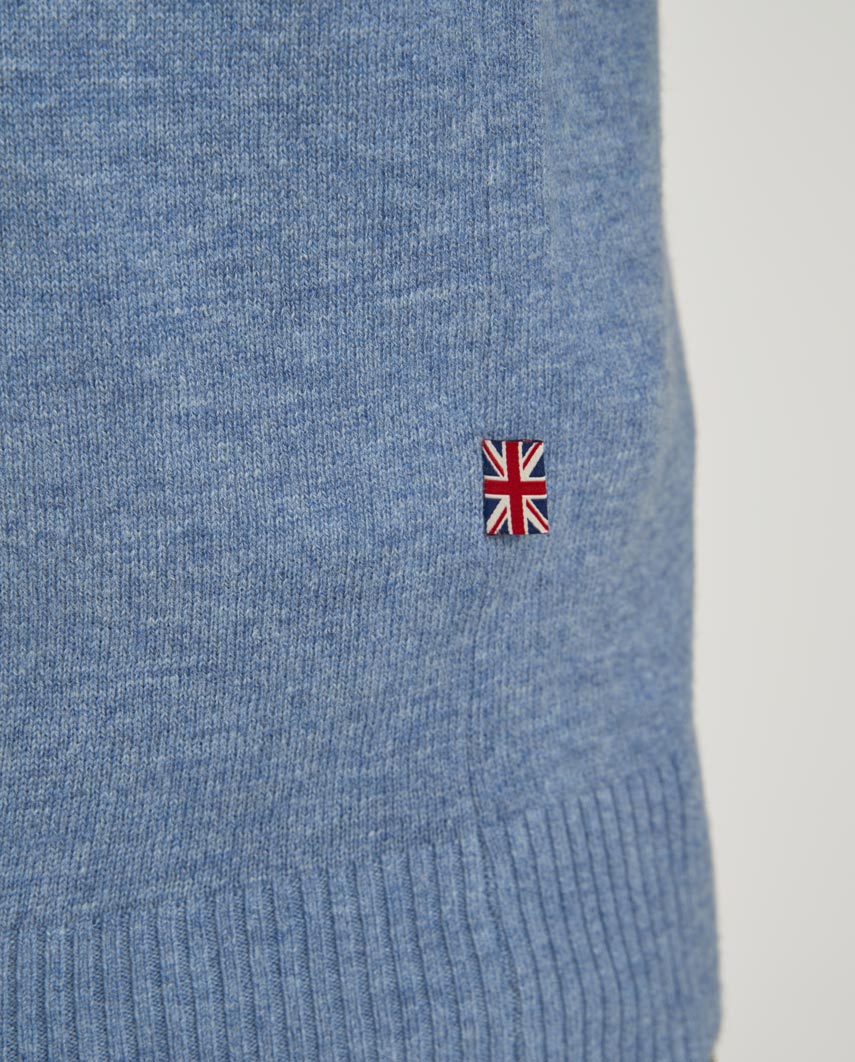 Merino-Lambswool Herrenpullover „Jordan“ in blue – mit Harris-Tweed-Details