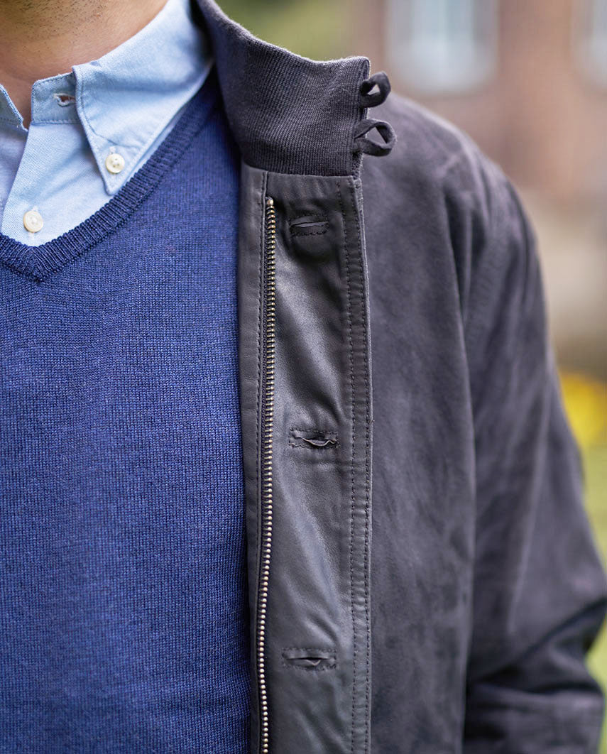 Leather blouson ”Winner” for men in navy