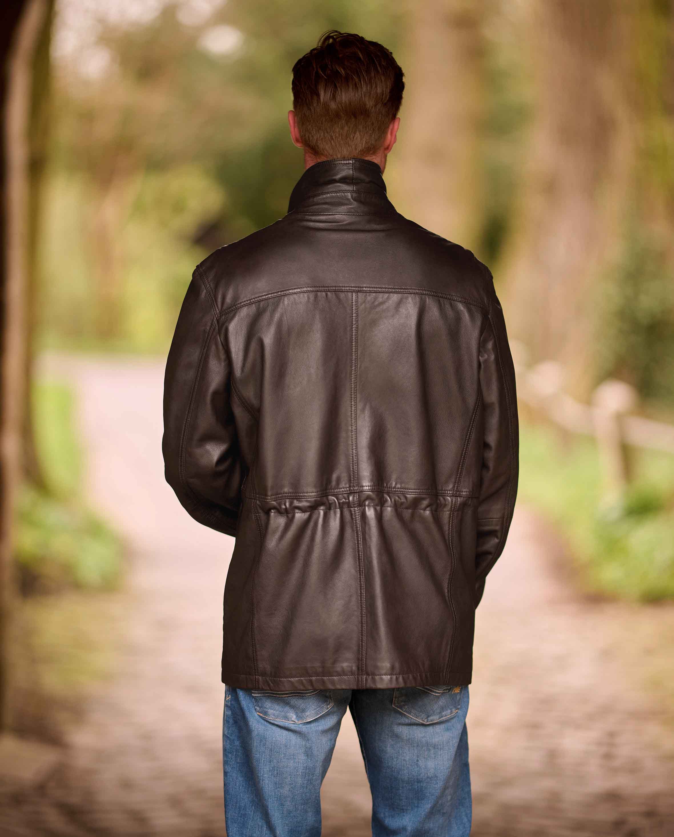 Men's leather jacket ''Seattle'' made of lamb nappa leather in dark brown