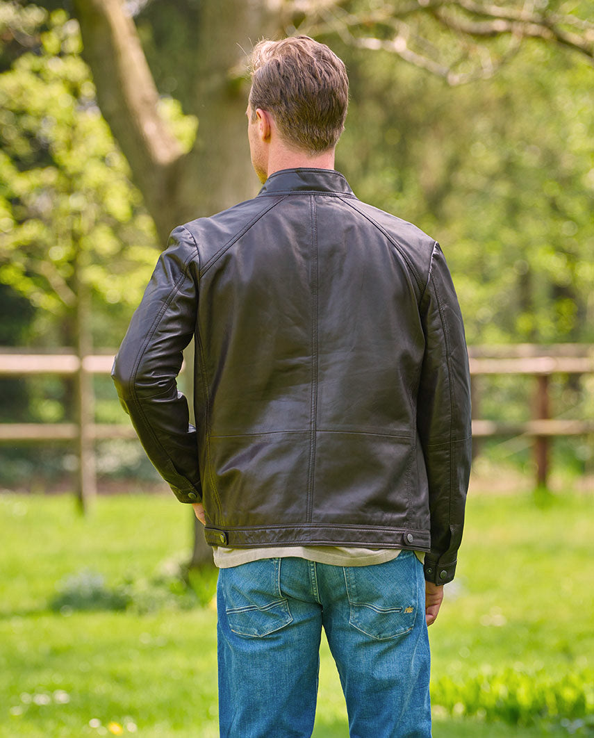 Biker leather jacket ”Brighton II” for men in dark brown