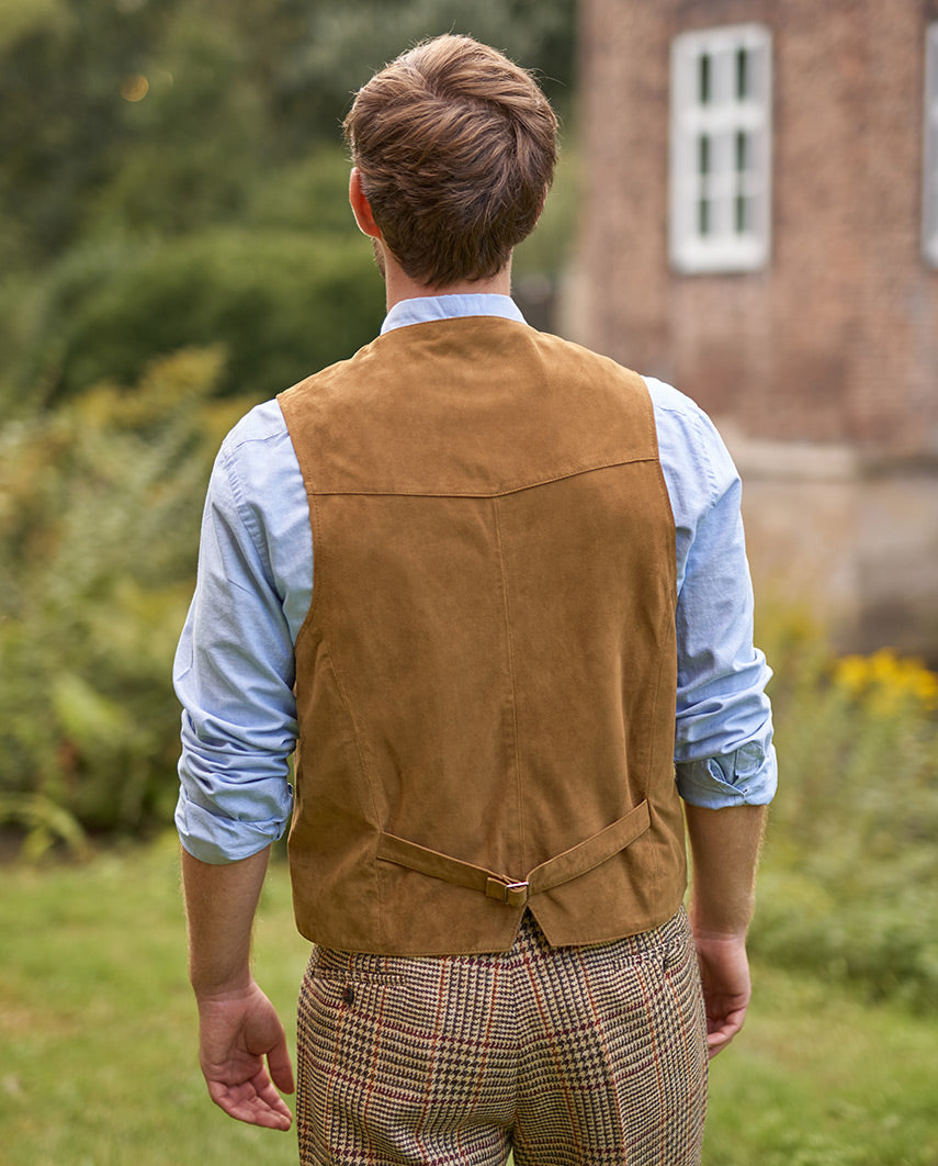 Herren Lederweste ”Tailor” aus super softem Ziegenvelour in mud