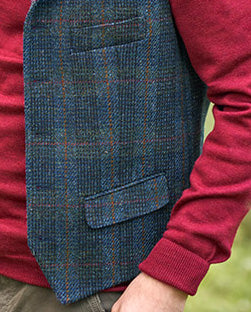 Wales - Harris Tweed waistcoat with collar in multi-blue twill